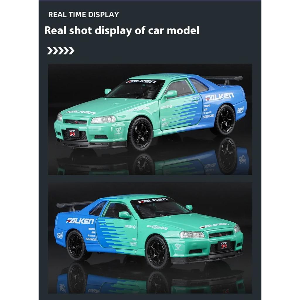 1/32 Scale Nissan GTR Skyline Alloy Car Model Wtih LED Lights and Sound Effects, Perfect Toy for Kids, Collectible Racing Car Display