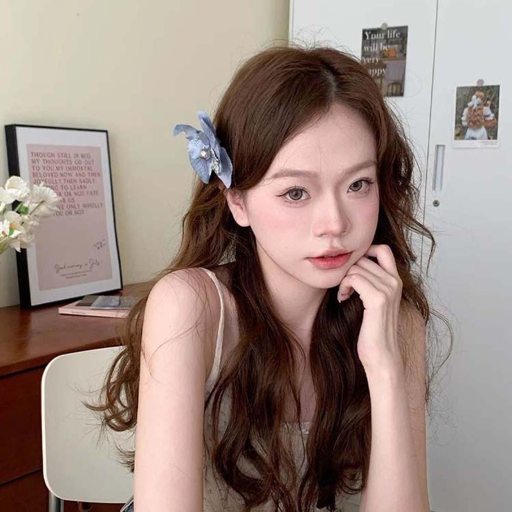 Заколка для волос из ткани с бабочкой и орхидеей, жемчугом, для девочек, симпатичная заколка для волос в стиле бохо, пляжная