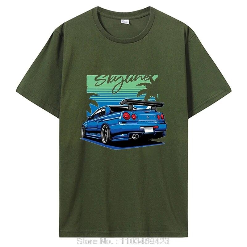 Футболка Initial D Skyline R34, хлопковая футболка унисекс с коротким рукавом, японская модная футболка Harajuku с автомобилем, одежда унисекс большого размера