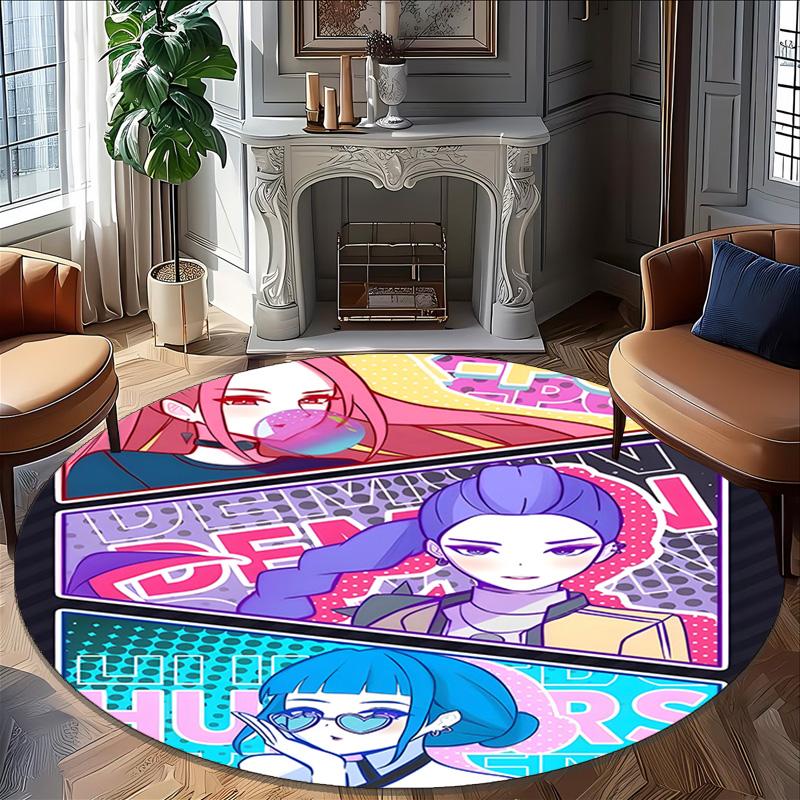 1pc KPop Demon Hunters10 Print Round Carpet Chair Round Carpet Suitable for Bedroom Living Room Home Decorative Carpet