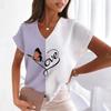 2024 Summer Women's T-Shirts Butterfly V-Neck Shirts Fashionable Short Sleeve Tees Oversized Ladies Tops Casual Women's Clothing