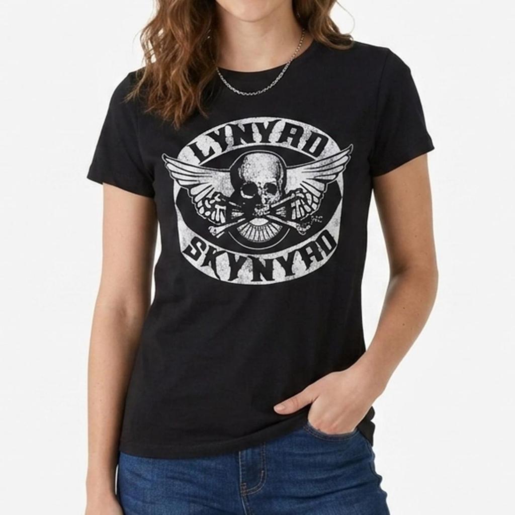 Lynyrd Skynyrd Winged Skull Women T-Shirt Vintage Biker Rock Tee Classic Rock Band Shirt