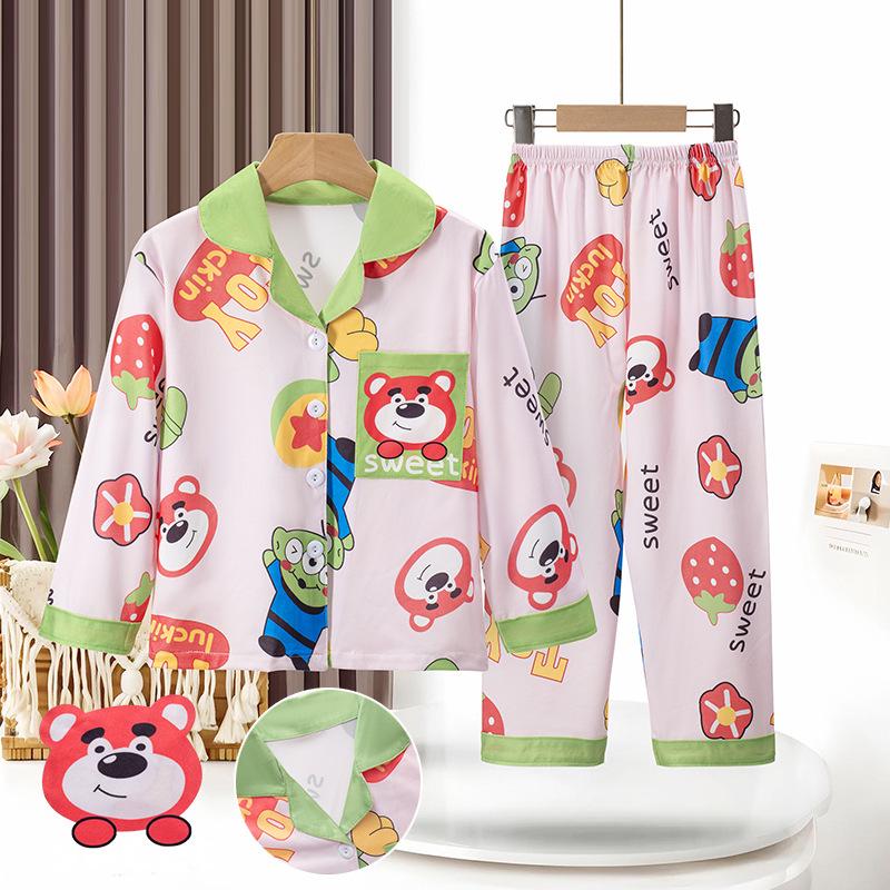 Детский весенне-осенний пижамный комплект с мультяшным принтом, кардиган с длинным рукавом для мальчиков и девочек