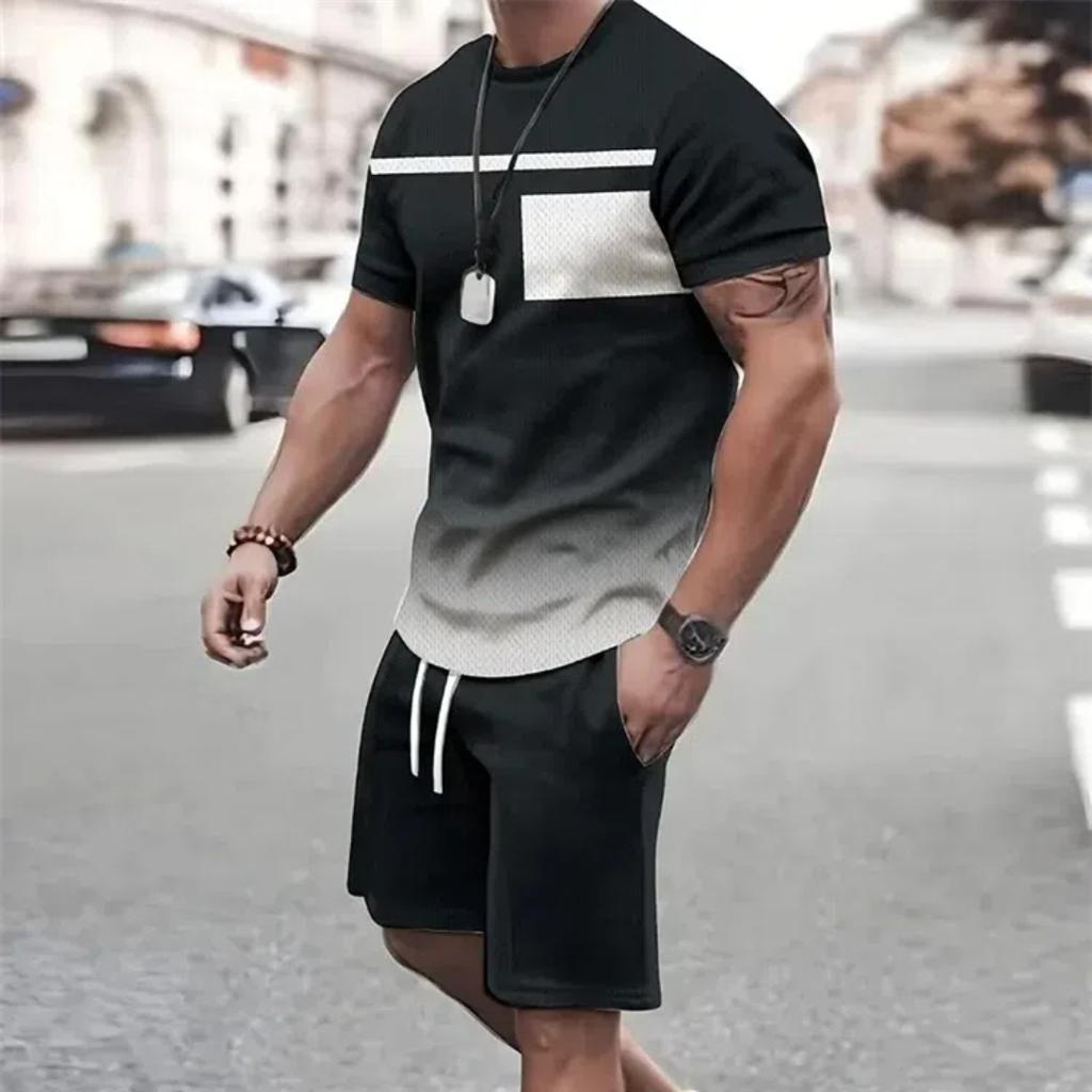 Summer Men's Sportswear Short-sleeved T-shirt Suit Two-piece Outdoor Travel Clothing Oversized Shorts Training Clothes