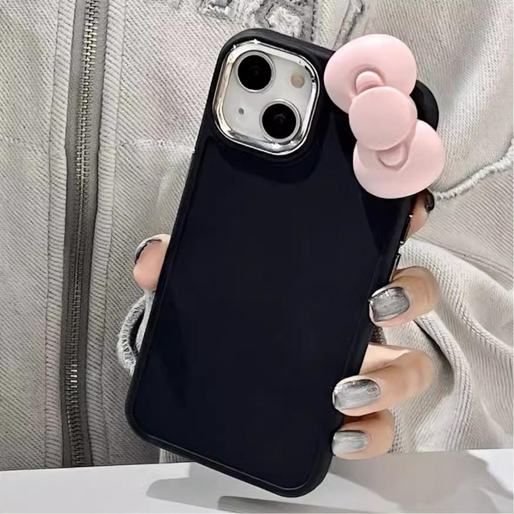 Solid Color Bottom 3D Bowknot Case For iPhone 15 14 11 12 13 Pro Max Drop Protection Silicone Cover