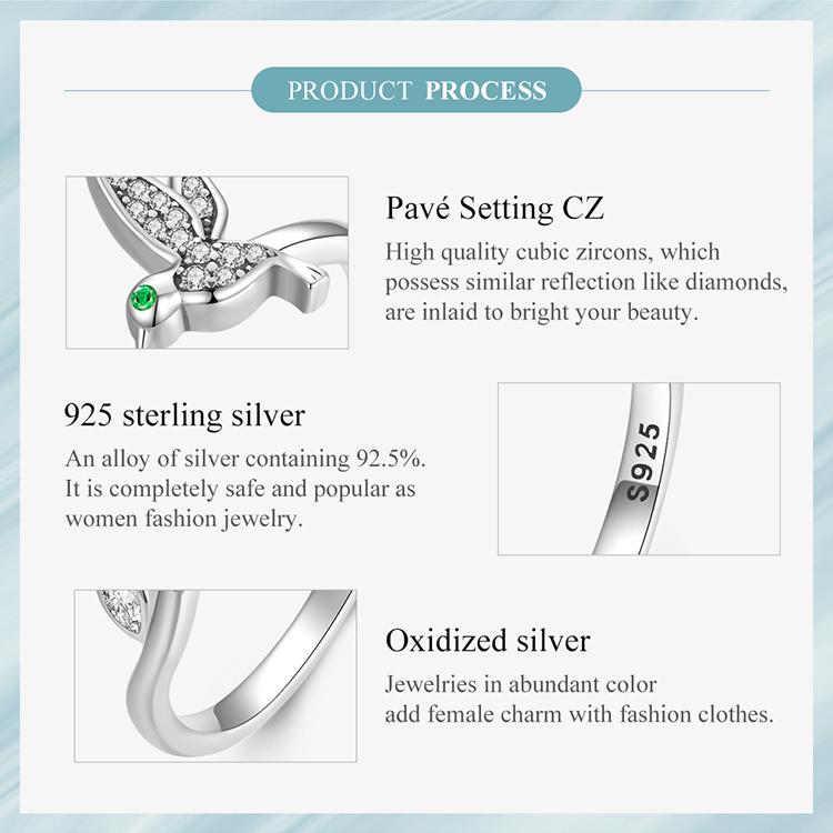 WOSTU Открытое кольцо из стерлингового серебра 925 пробы с цветком и птицей для женщин, регулируемые эффектные кольца с прозрачной бабочкой и цирконием, вечерние ювелирные изделия, подарок