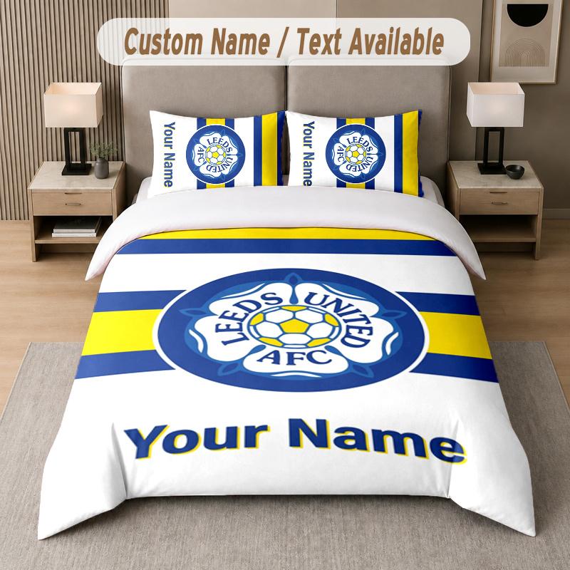 Custom Name Leeds United FC 3Pcs Duvet Cover Set Personalized Text Bedding Pillowcases Bedroom