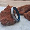 4mm Dark Silver Tungsten Ring Men Dome Brushed Wedding Bands Blue Inner Ring wedding band, Engagement Ring for men Free Custom Engraving