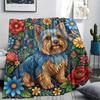 Sunflower flowers and puppies Print Flannel Blanket,High quality Comfortable for All Seasons,Home Decor,Warmth and Comfort,Perfect for Christmas Gifts