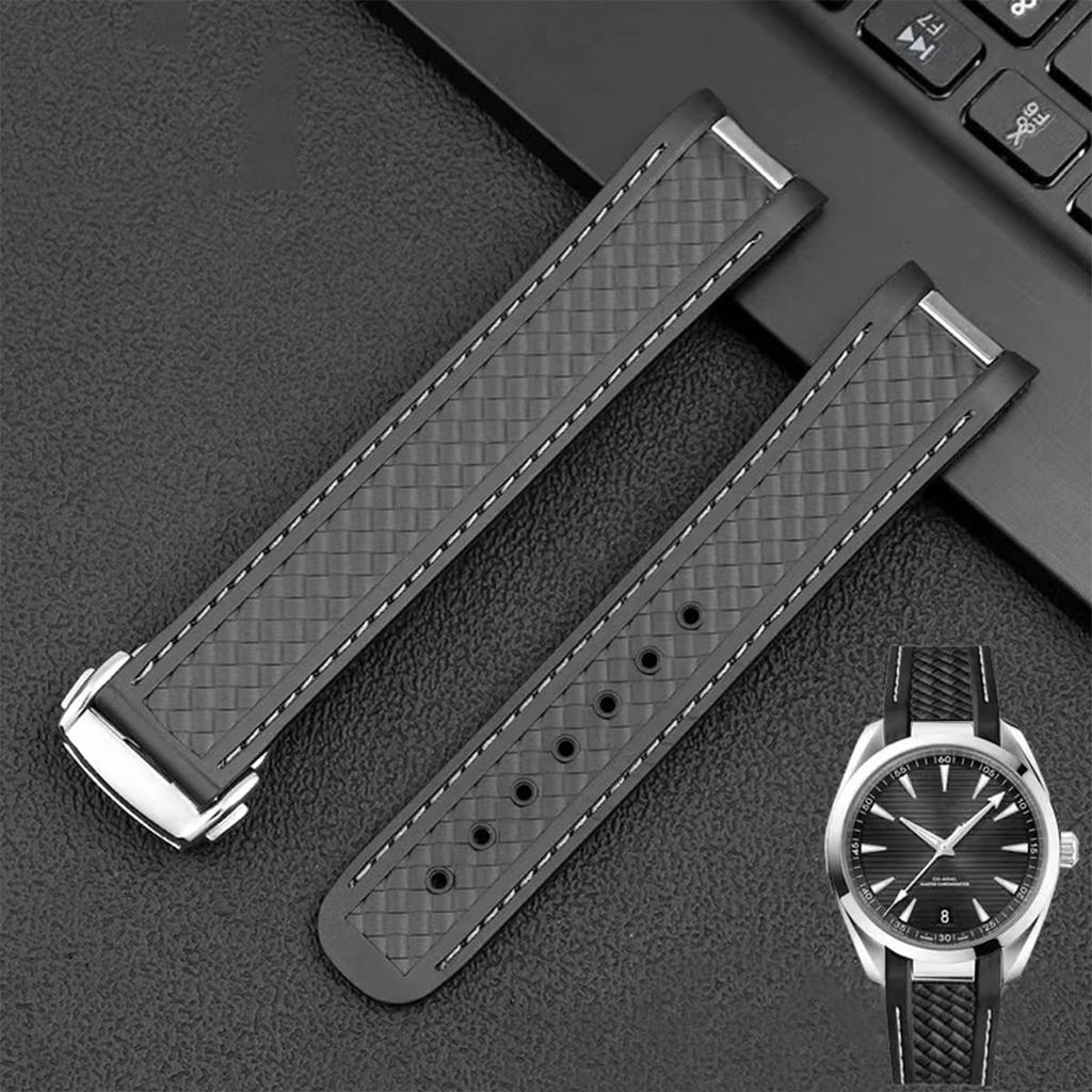 Watch Band 20mm OMEGA Belt Watch Strap SEAMASTER Omega Belt Silicone Rubber Belt Waterproof D Buckle Replacement Belt Watch Strap Compatible with