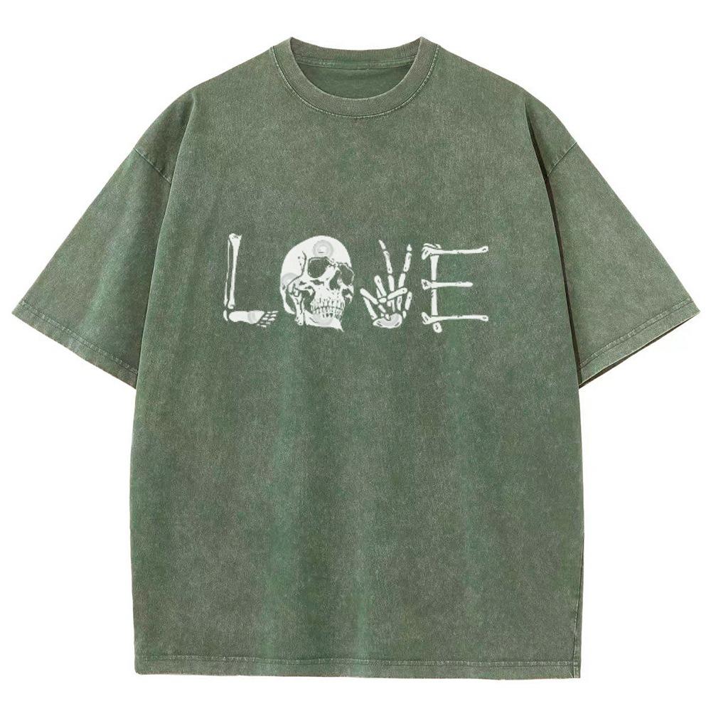 Design Sense Skull Letter Love Printed T-Shirt High Gram Wei