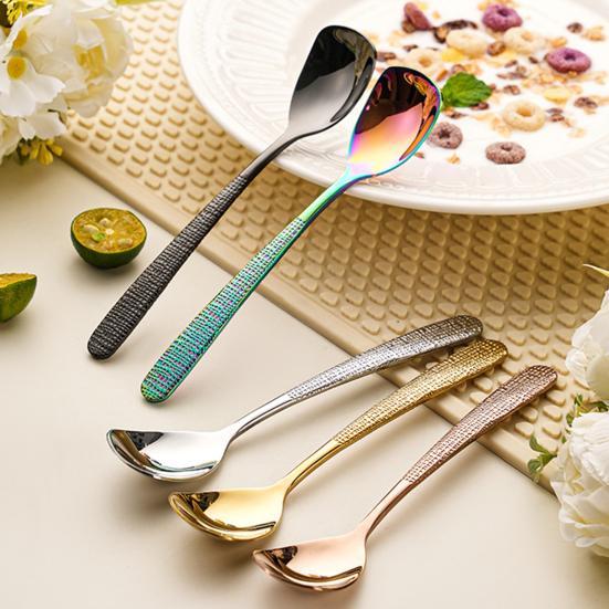Ложка из нержавеющей стали с кованой текстурой, нескользящей ручкой, половник для супа, многофункциональная кухонная ложка