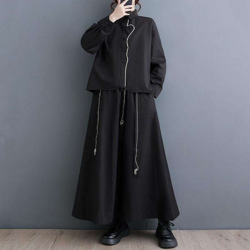 Черная хлопковая винтажная длинная юбка больших размеров с высокой талией, весна-осень-лето, повседневная свободная длинная женская юбка