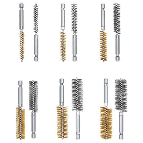 YUENTOEN Wire Brushes with Hex Shank, Brass Brushes for Electric Drills, Pack of 12, Sizes: 8mm, 9mm, 10mm, 11mm, 12mm, 13mm, 14mm, 15mm, 16m