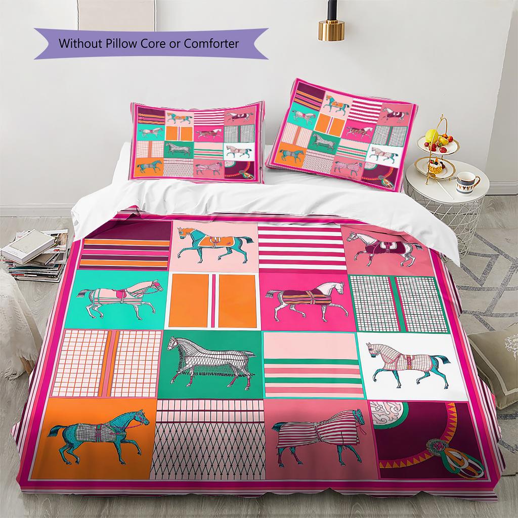 Узор с изображением лошади Комплект постельного белья Одеяло Пододеяльник Наволочка Домашний Декор Подарок (1 пододеяльник + 2 наволочки, без наполнителя)