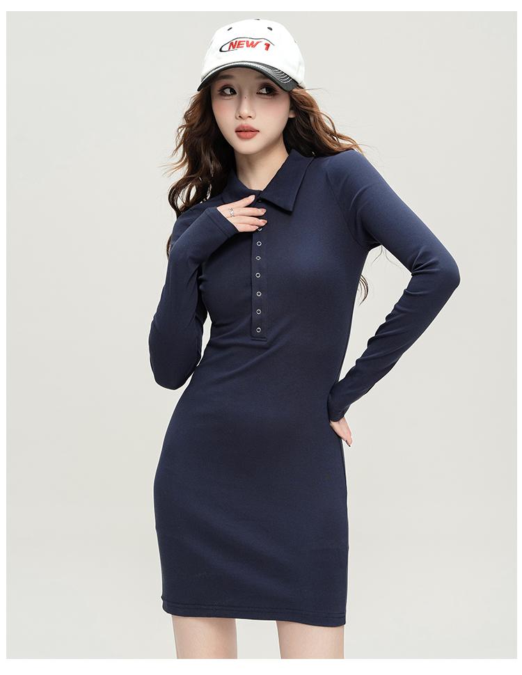 Polo collar sexy spicy girl hip hugging skirt spring autumn long-sleeved slim fit and slimming bottom short dress