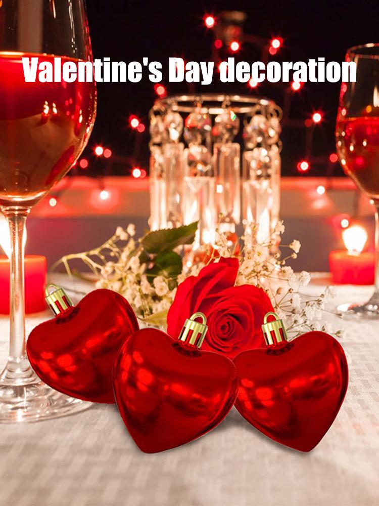 12PC Love Christmas Tree Pendant Heart Shaped Decorations for Christmas Tree Party Decor Valentine's Day Hanging Ornaments (Red)