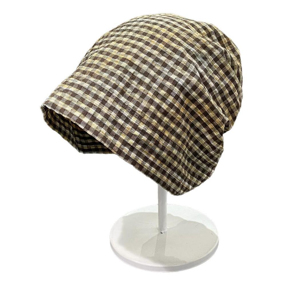 Европейский и корейский клетчатый головной платок: Стиль Пустоши, Свободная Мешковатая Шапка-Бини для Большого Обхвата Головы, Модная Горячая Девушка Бандана-Шляпа.