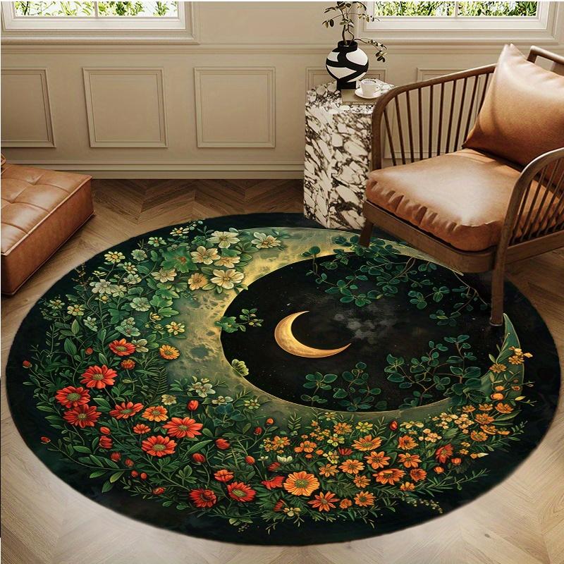 1pc of a Round Rug Featuring a Crescent Moon And Floral Design, Designed to Be Non-Slip And Resistant to Fading, Suitable for Living Rooms, Bedrooms