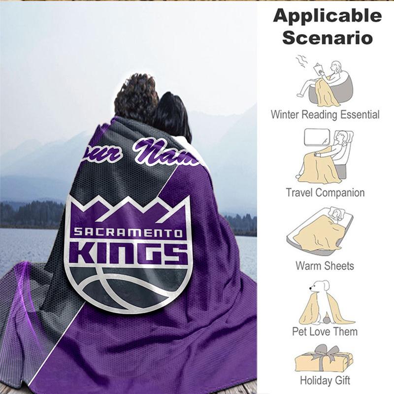 1PC Custom Name Blanket Kings Basketball Flannel blankets Patterns Throw Blanket All-Season Soft Gift for Couch, Bed, Camping, Birthday gifts