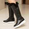 Women's Winter High Knee Boots 2024 Black White Pink Warm Fur Plush Snow Boot Zipper Wedge Fashion Long Shoes Girls Waterproof