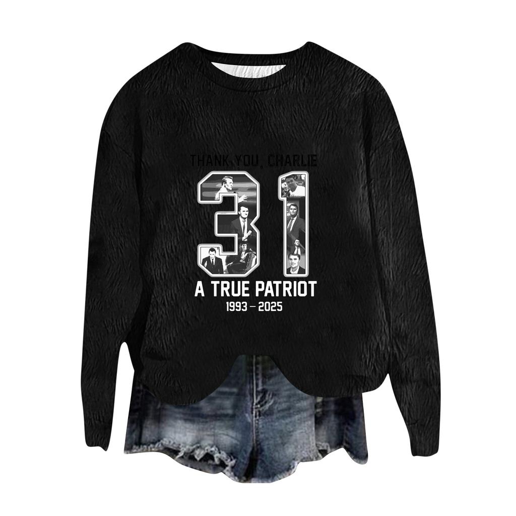 Women's Fashion Round Neck Pullover Top Long Sleeve Tee Printed Sweatshirt