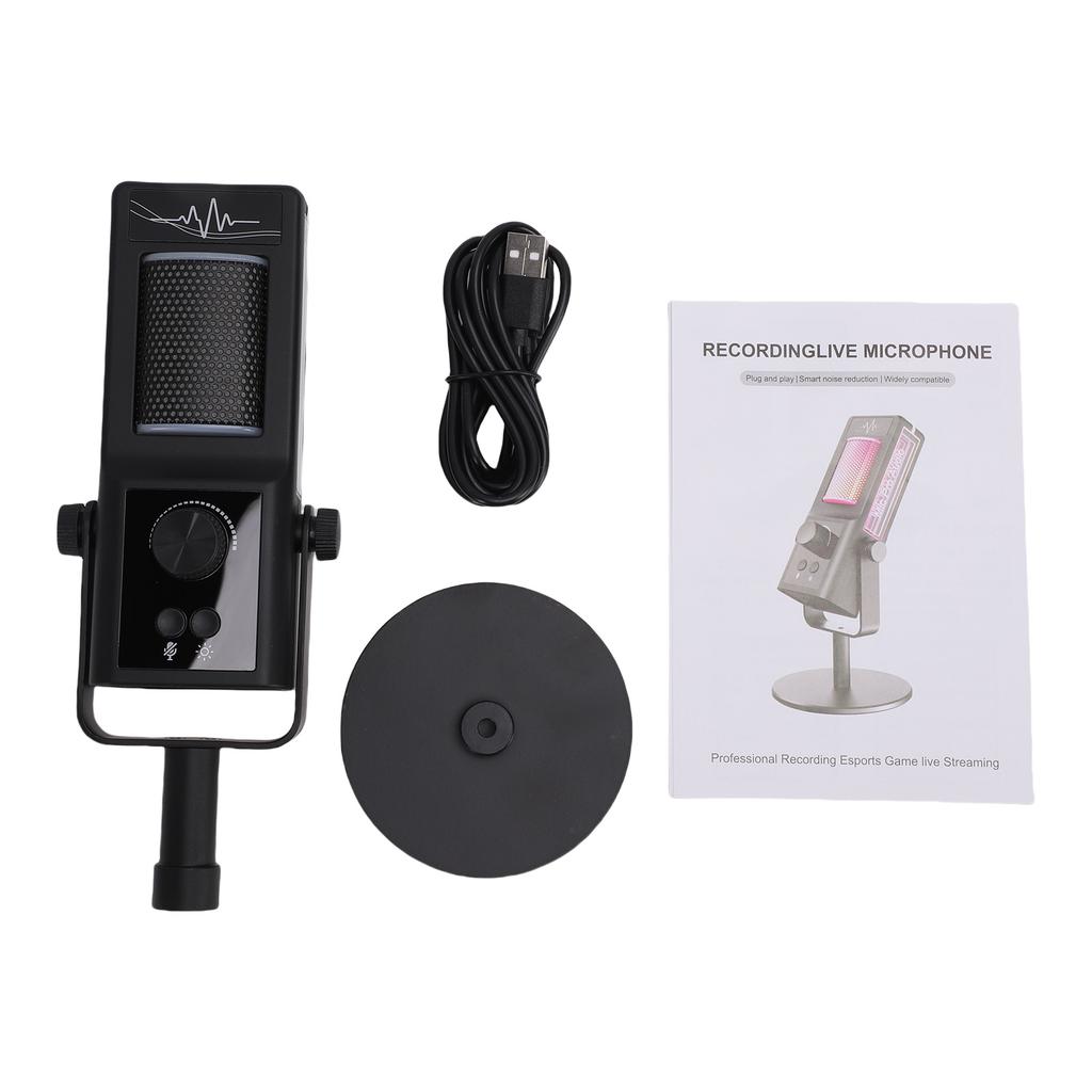 USB-конденсаторный микрофон RGB-микрофон со стойкой, интерфейс Type-C, Plug and Play, шумоподавление для прямых трансляций, записи