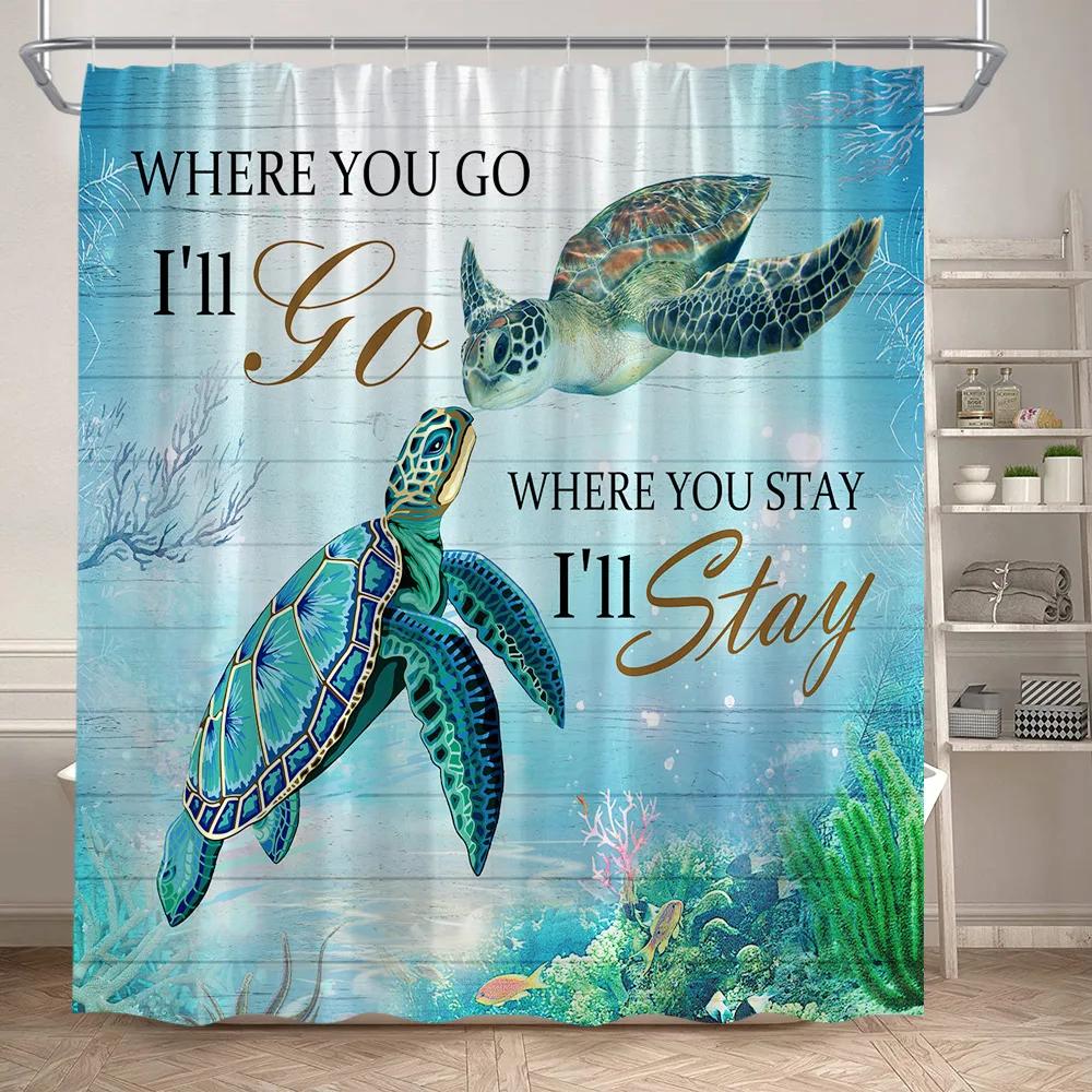 Funny Octopus Shower Curtains Marine Animal Mermaid Sailboat Vintage Nautical Map Bath Curtain Fabric Bathroom Decor with Hooks