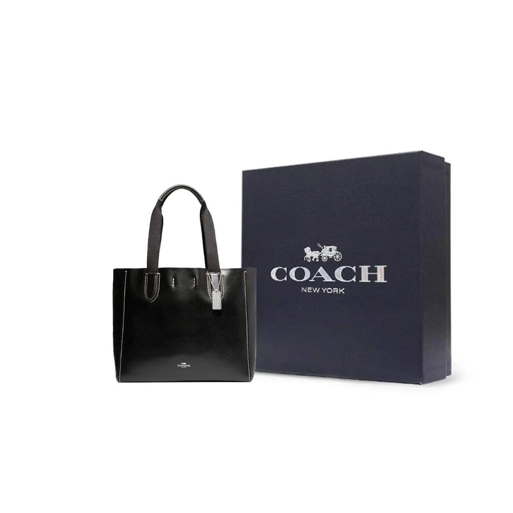 Coach Кожаная сумка-тоут Derby с тиснением, Сумка для покупок, Сумка через плечо, Женская большая черная сумка (унисекс) Сумки 58660 SVBK