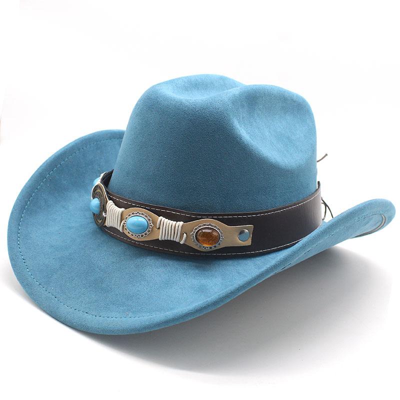 Фетровая шляпа ковбоя в стиле вестерн, тибетский цилиндр, бирюзовые аксессуары, джазовая шляпа, замшевая шляпа