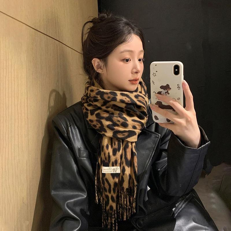 Сексуальный леопардовый женский зимний теплый шарф с кисточками шаль кашемировый платок пашмина хиджабы женские шарфы накидки