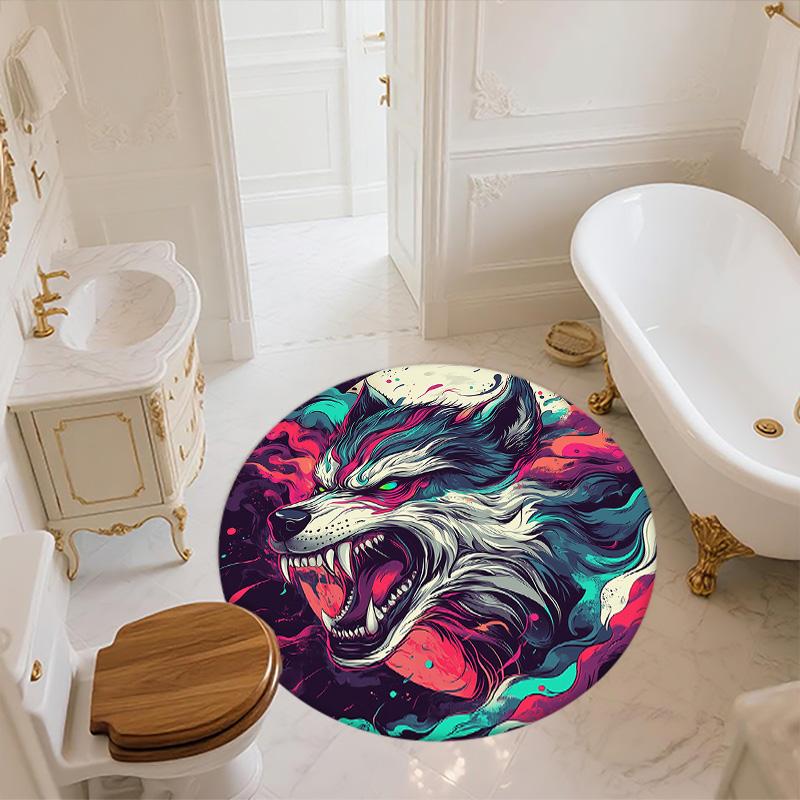 Круглый ковер Roaring Wolf, Ковер для гостиной, спальни, дивана, игровой комнаты, Декор, Нескользящий коврик для пола