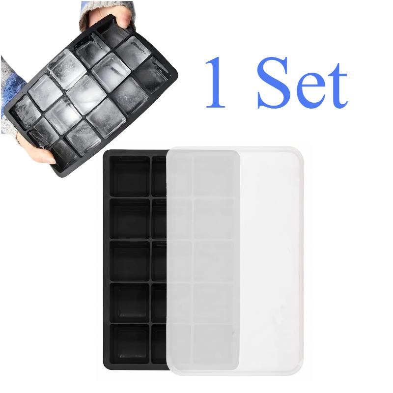 1Set Silicone Large Ice Cube Trays with Lids Easy-Release Stackable Molds for Juice Coffee Freezer Storage Kitchen Tool Set 6