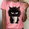 Очаровательная женская футболка с круглым вырезом и принтом кошек, повседневная, с короткими рукавами, идеально подходит для весны и лета, дышащая