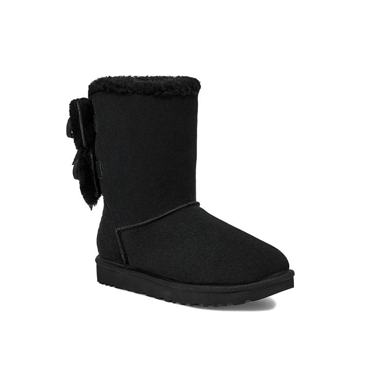 UGG Classic Double Bow Short Warm Durable Non-Slip Classic Double Bow Lined Mid-Calf Snow Boots Women Boots Black 1127131-BLK