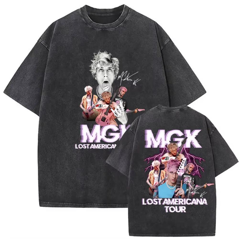 Футболки с принтом рэпера MGK Lost Americana Tour Машин Ган Келли Винтажная стираная футболка с графическим рисунком Мужская хип-хоп футболка с коротким рукавом