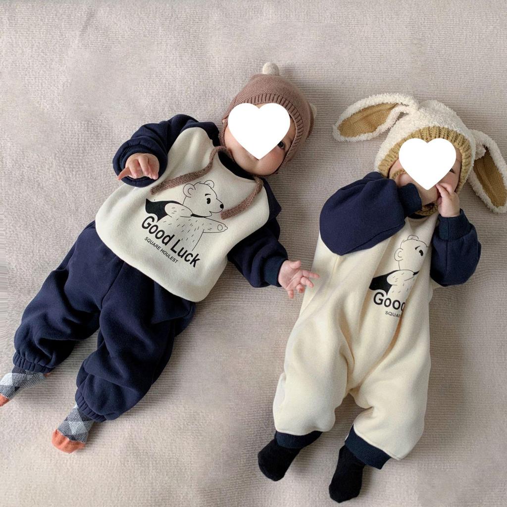 Осенне-зимний мультяшный флисовый ромпер для малышей - Уютный уличный цельный пуловер