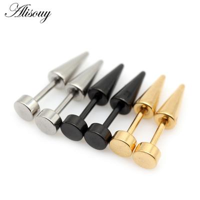 Alisouy 2 шт., унисекс, готический, панк, конус из нержавеющей стали, шипы, заклепки, гантели, штанга, пирсинг, мужские и женские серьги-пусеты с винтами