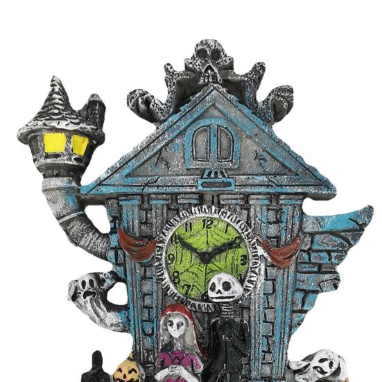 Halloween Cuckoo Clock Decoration Spooky Wall Clock Figurine Skeleton Pumpkin Wall Sculpture for Home Living Room Bedroom Decor