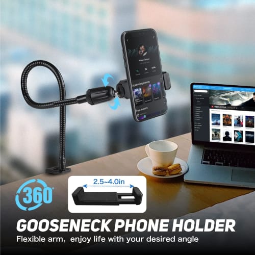 Microphone Stand, Microphone Arm, Gooseneck, Tabletop Microphone Stand for Fixed and Dynamic Microphones, with Extendable Smartphone Holder, Adjustabl