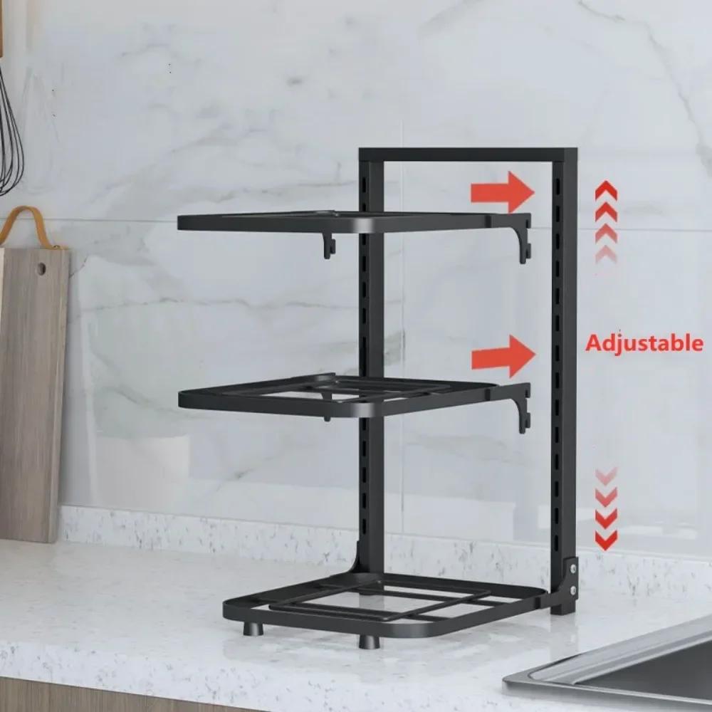 Pot Rack Kitchen Organizer Cabinet Adjustable Assembled Detachable Metal Storage Bowl Shelf Multilayer Simple Pot Rack Organizer