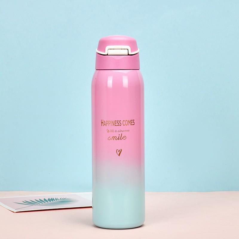 Термокружка с градиентным цветом и трубочкой Duckbill - 500 мл, корейский дизайн, нержавеющая сталь