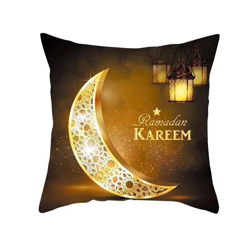 Eid Mubarak Ramadan Golden Moon Print Pillowcase Sofa Cushion Cover Islamic Muslim Home Bedroom Decor