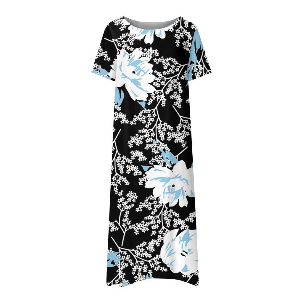 Women's Summer Casual Fashion Vintage Floral Print Round Neck Loose Dresses