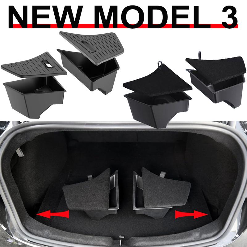 Для 2025 2026 Tesla Model 3 Контейнеры для хранения в багажнике Органайзер для заднего багажника Водонепроницаемые боковые ящики багажника с ковровыми крышками из ТПЭ Аксессуары