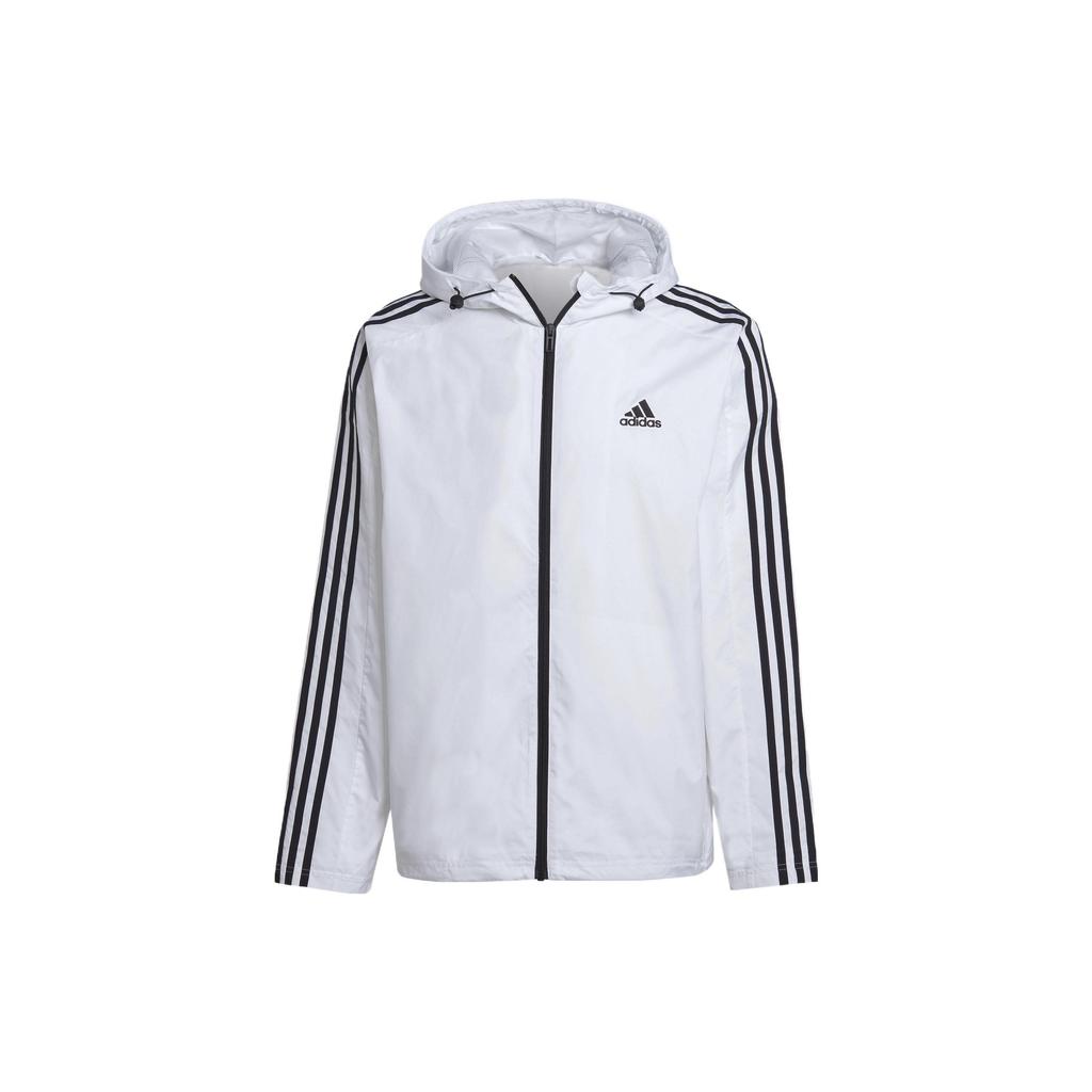 Adidas Solid Color Three-Stripe Print Logo Zip Hoodie Jacket Men Outerwear White IB0382