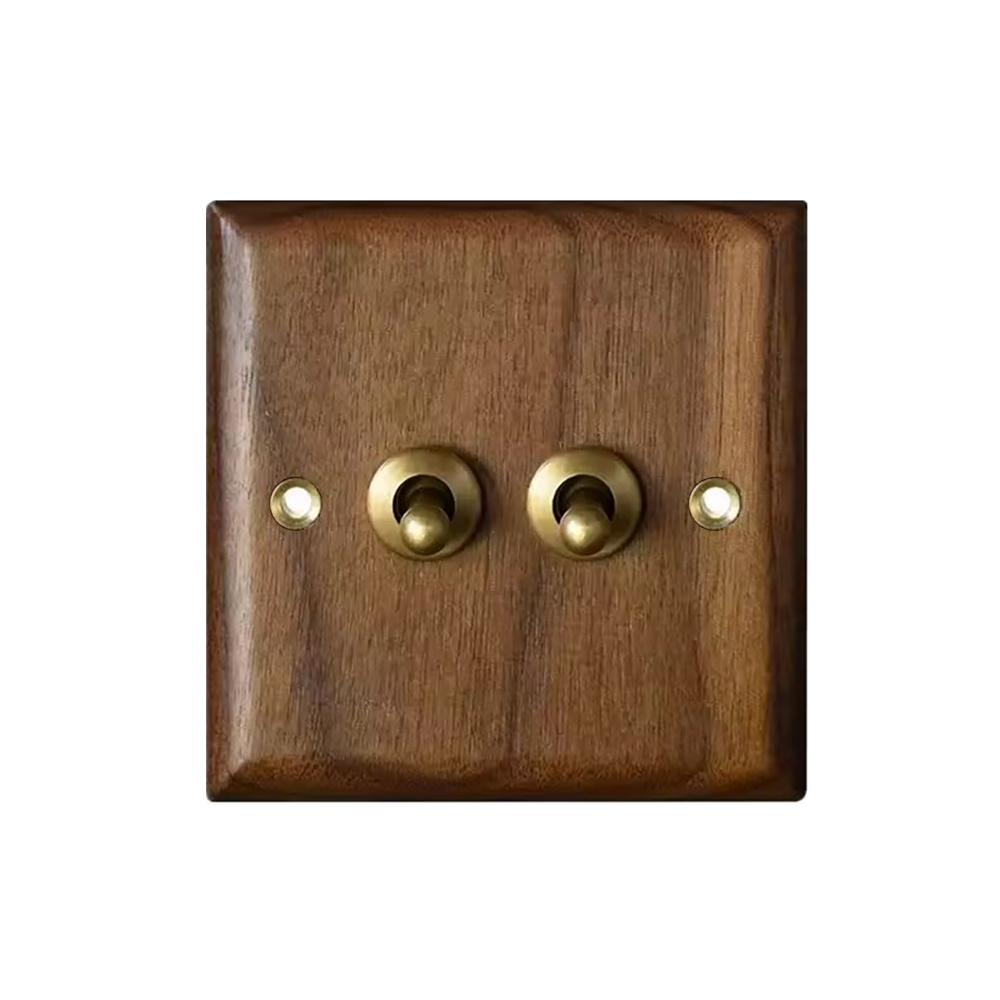 High Quality Retro Europe Type Vintage Wall Light Switch Socket, Solid Wood Brass Toggle Switch Plate, Antique Home Stay Switch
