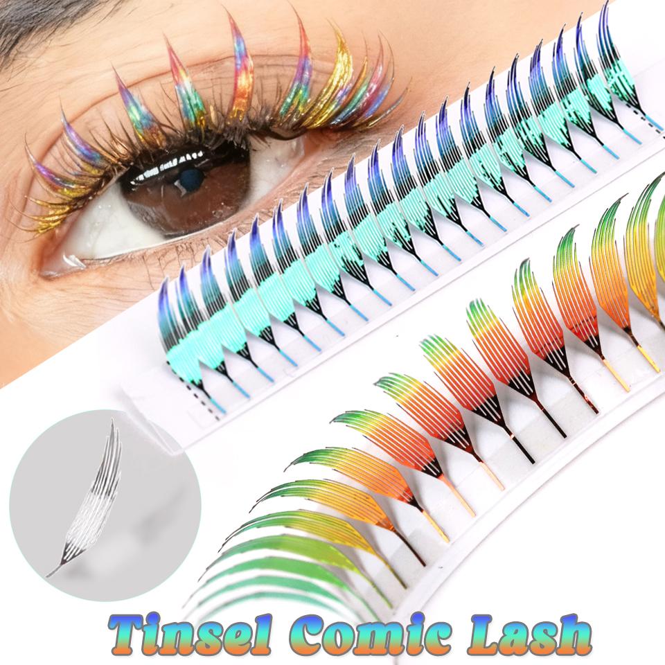 AGUUD Tinsel Comic Spire Eyelash Extension Holographic Shiny Manga False Eyelash Feather Shape Tinsel Anime Lash For Makeup Part