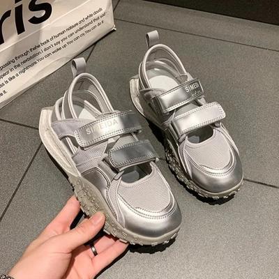 Серебряные повседневные туфли для женщин, кроссовки, модные полые спортивные сандалии, женские мягкие кожаные туфли на платформе для ходьбы Zapatos De Mujer