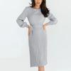 Women's Fashion Casual Solid Color Round Neck Long Sleeves Knitted Slim Fit Pleated Dress